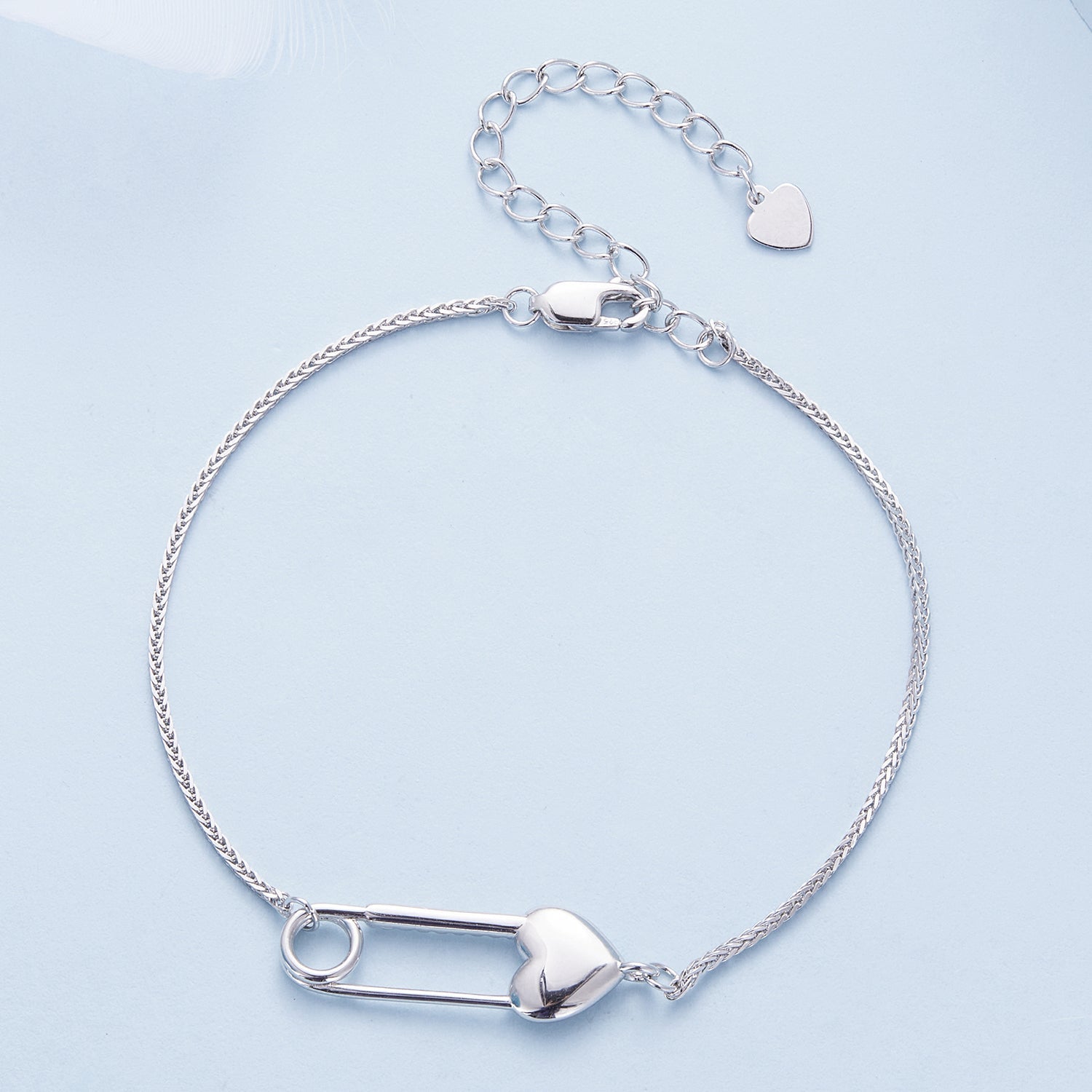 Sterling Silver Bracelet Chain with Heart Pin